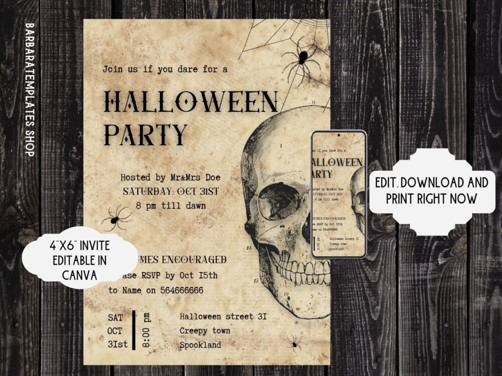 Vintage Human Skull invitation