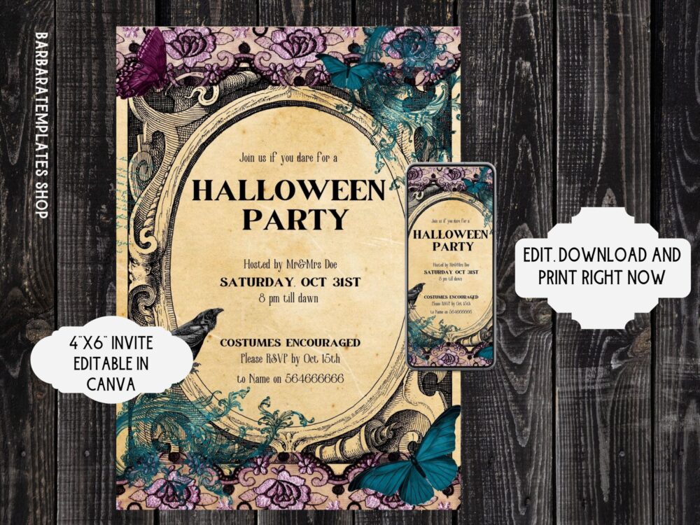 Gothic editable Halloween party invitation