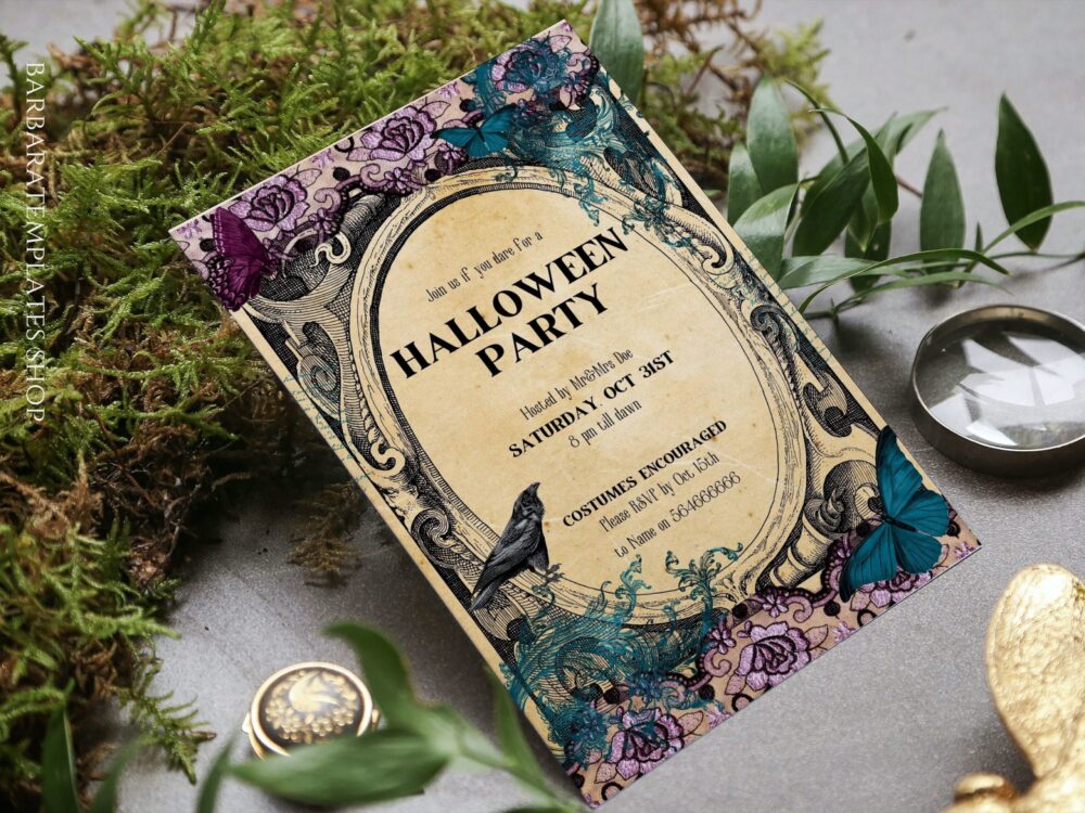 Gothic editable Halloween party invitation