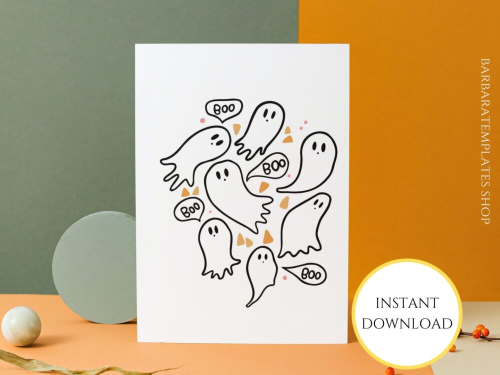 Boo Halloween printable ghost card,