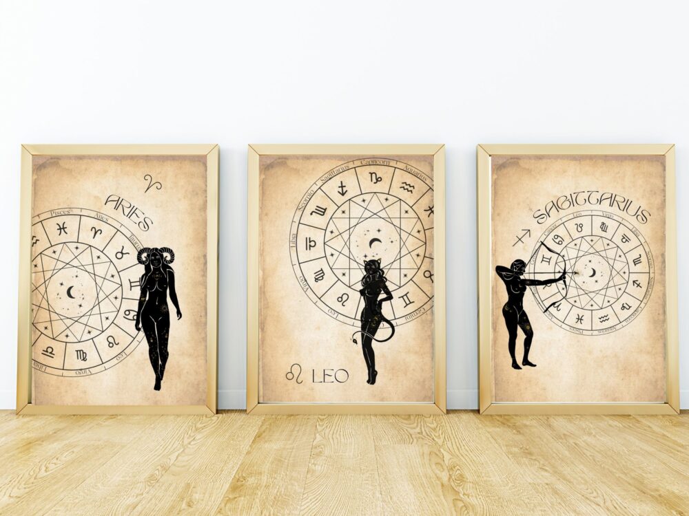 Fire Elements, Zodiac Digital Prints, Aries, Leo, Sagittarius Printable Wall Art