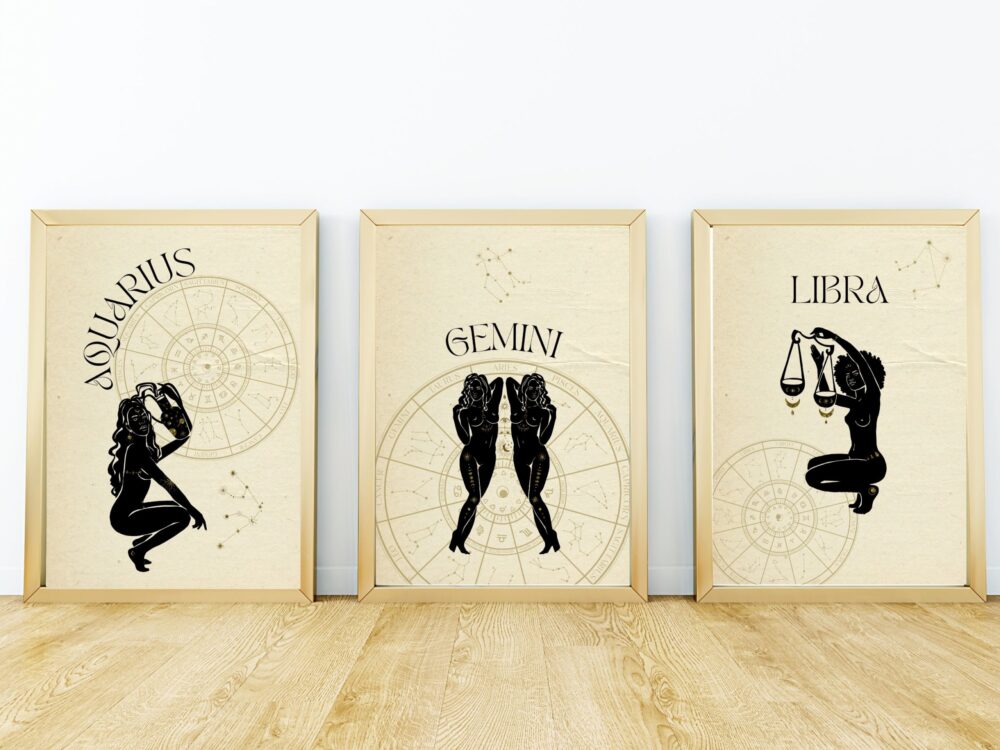 3pc zodiac digital prints, Air Elements, Aquarius, Gemini, Libra