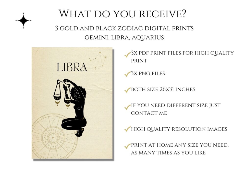 3pc zodiac digital prints, Air Elements, Aquarius, Gemini, Libra