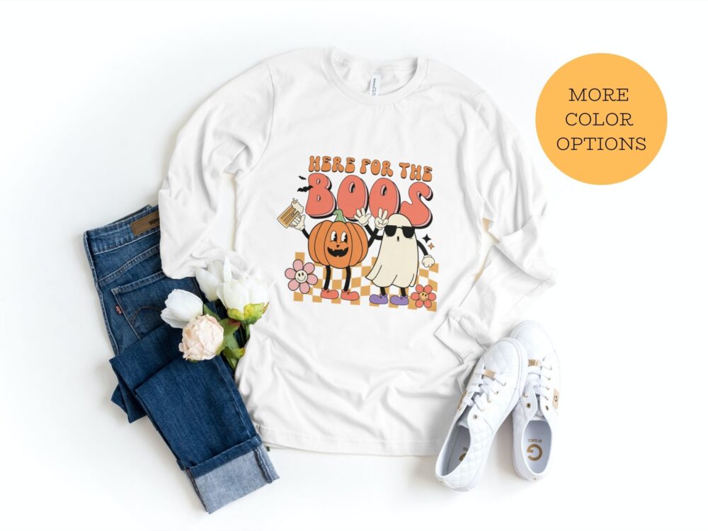 Here for the boos, Cute womens Halloween shirt