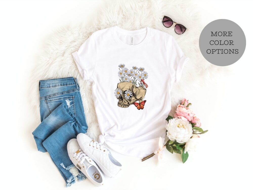 Retro skull with flowers shirt