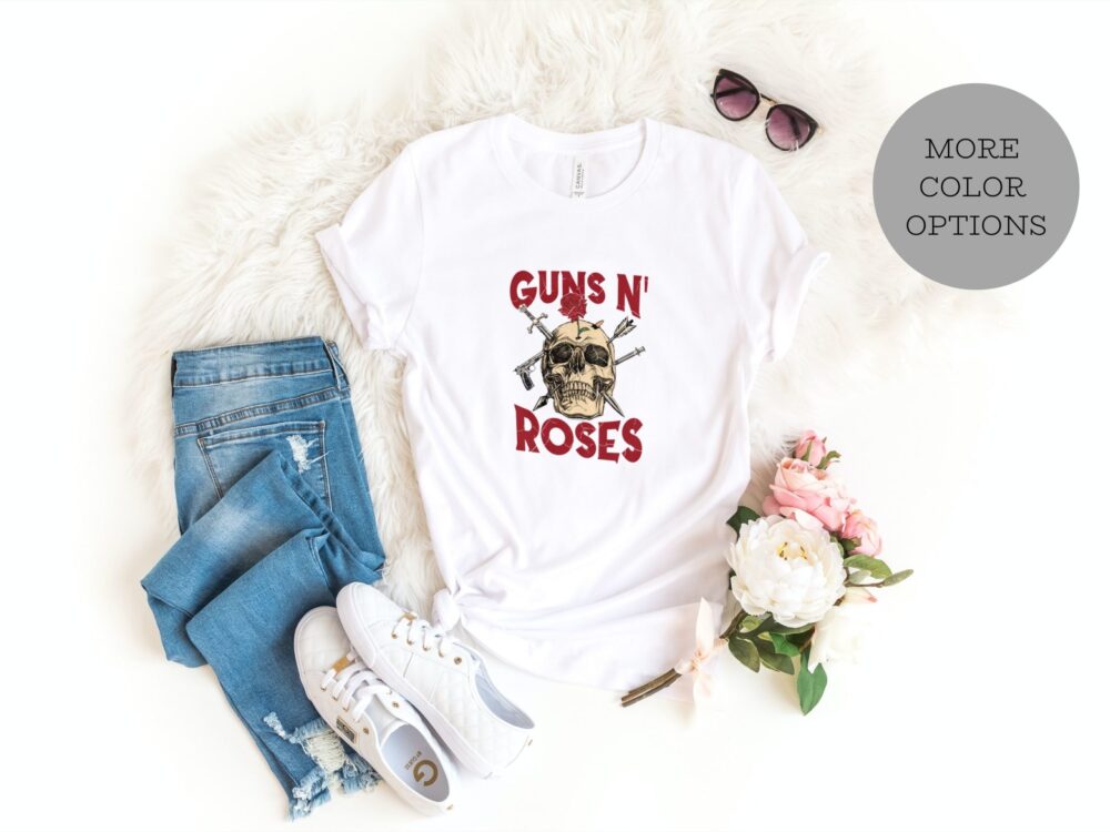 Human skull rock shirt, Guns and Roses tee