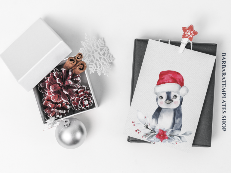 Pinguin Christmas Cards editable and printable set of 3 cards