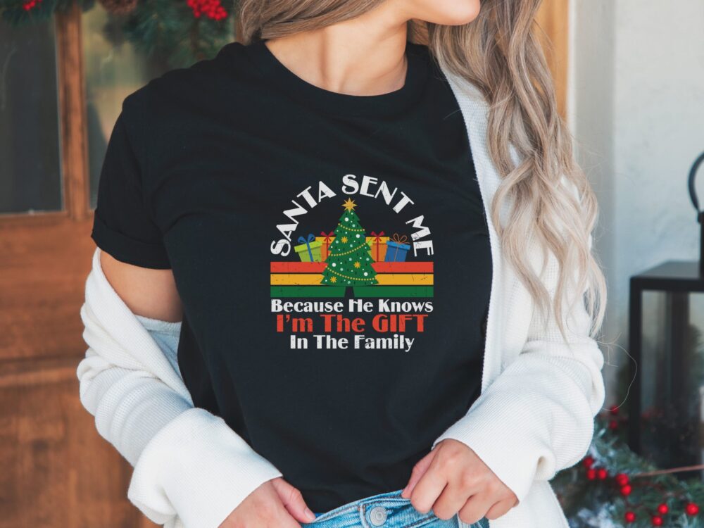 Retro Christmas shirt, Santa sent me, Funny Christmas tee