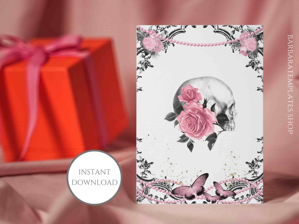 Pink Goth Skull Valentine Card