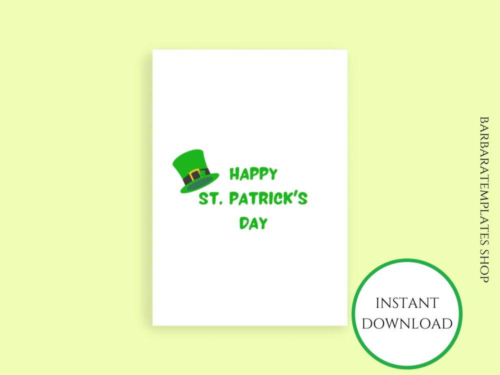 Happy St. Patricks Day Printable Folded Card, Instant Download