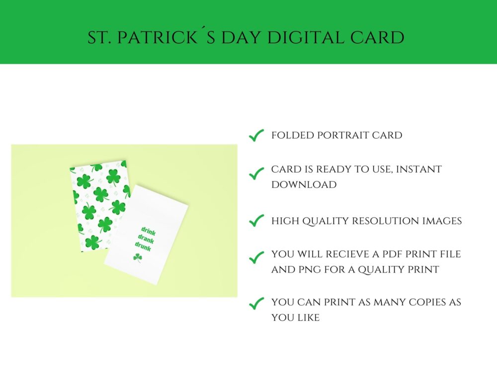 Happy St. Patricks Day Printable Card, Drink Drank Drunk Card