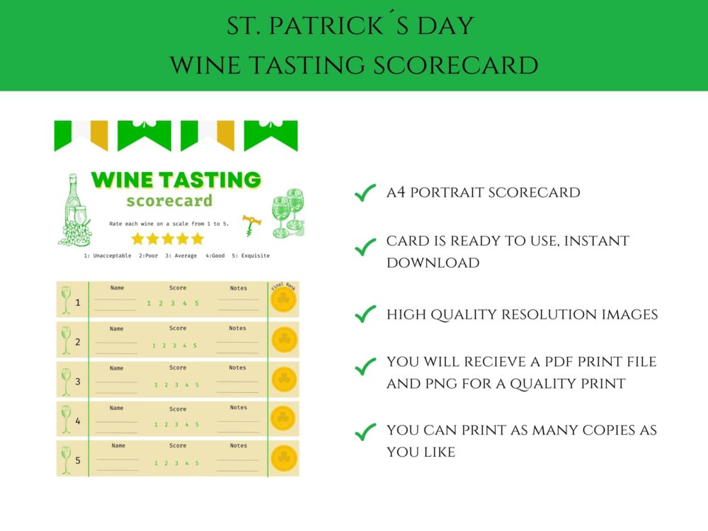 St. Patricks Day Wine Tasting Scorecard