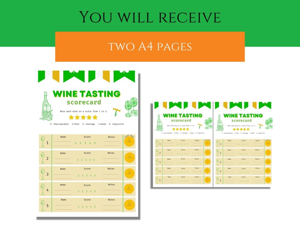 St. Patricks Day Wine Tasting Scorecard