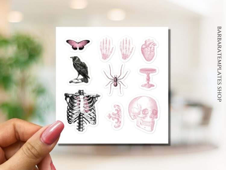 Goth black and pink stickers, Skull sticker