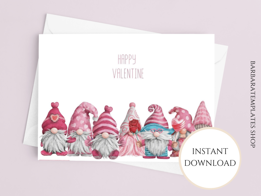 Happy Valentine Gnomes Folded Landscape Valentine Card