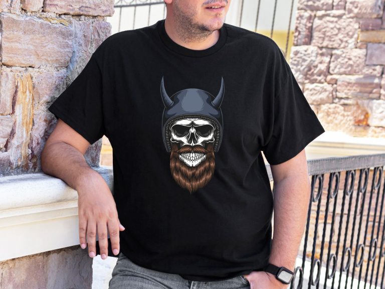 Human skull with helmet shirt