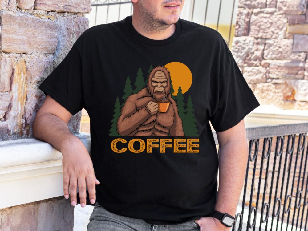 Bigfoot chilling and drinking coffee shirt, Coffee lover gift