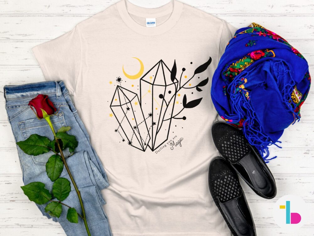 Magic crystals tshirt, Moon and Stars aesthetic mystical shirt