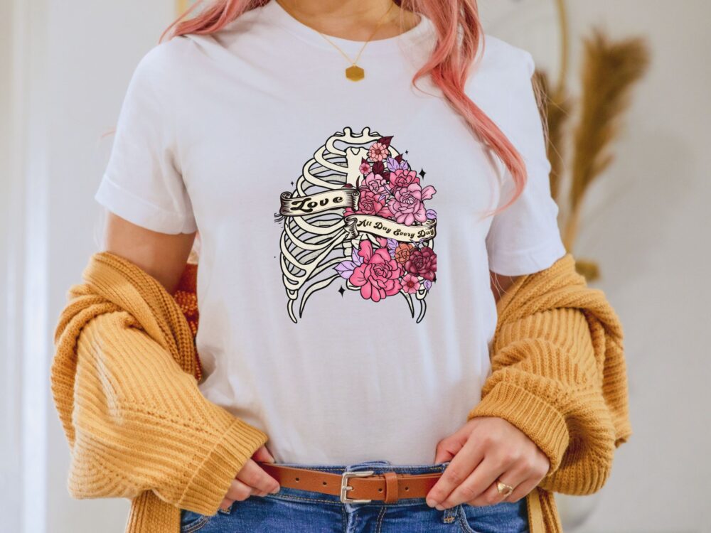 Human anatomy shirt, Retro skeleton t-shirt, Goth love tee