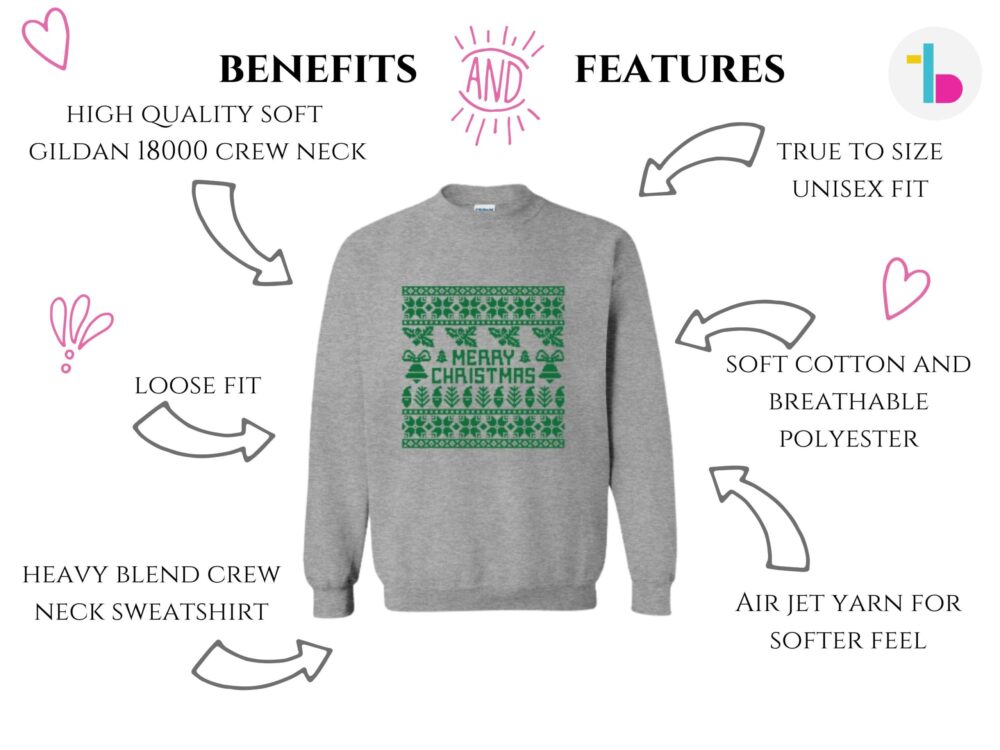 Merry Christmas sweatshirt with green pattern