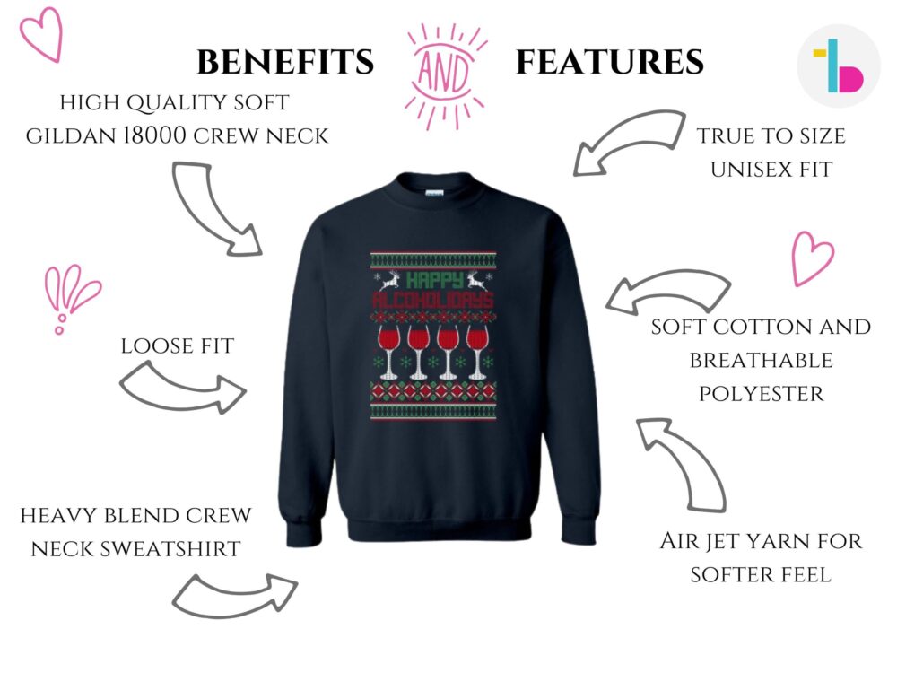 Funny Christmas ugly sweater, Happy Alcoholidays