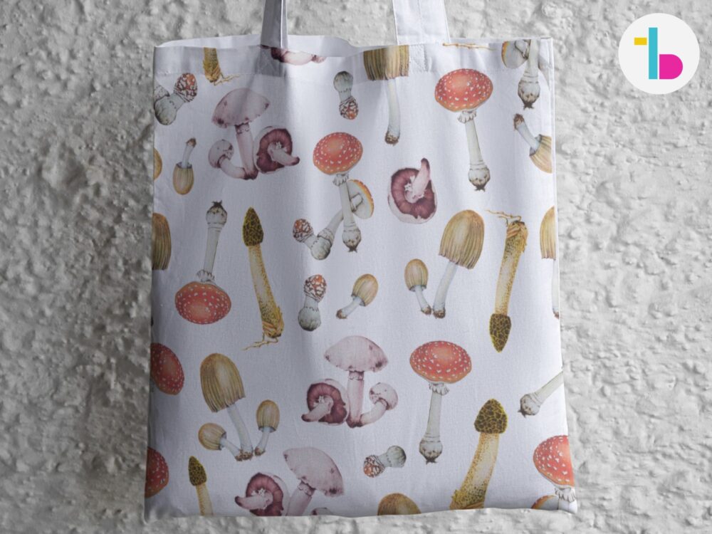 Mushroom tote bag, Cottagecore large tote bag