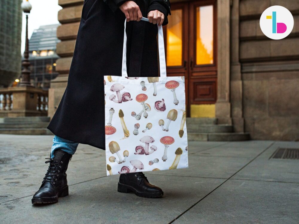 Mushroom tote bag, Cottagecore large tote bag